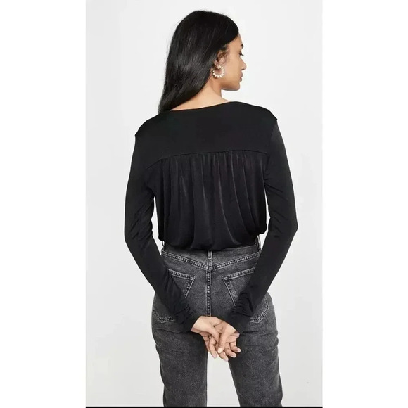 Intimately Free People Turnt Bodysuit Small Black Plunge Neck Thong Draped L/S - Picture 14 of 14